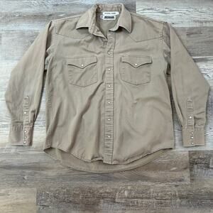 Drysdales Western Pearl Snap Khaki Long Sleeve Shirt Made in USA XL